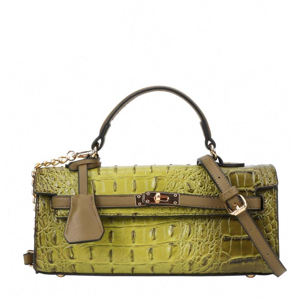 NEW AMERICAN BEE women's croco boxy satchel bag in olive